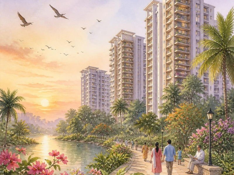 Waterside promenade and residential towers, artist's impression